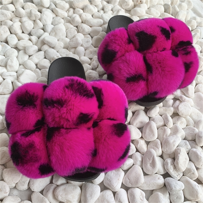Fur slider factory supplies mixed color Pom six ball fox fur multi-color fluffy fur slider 240827 ww
