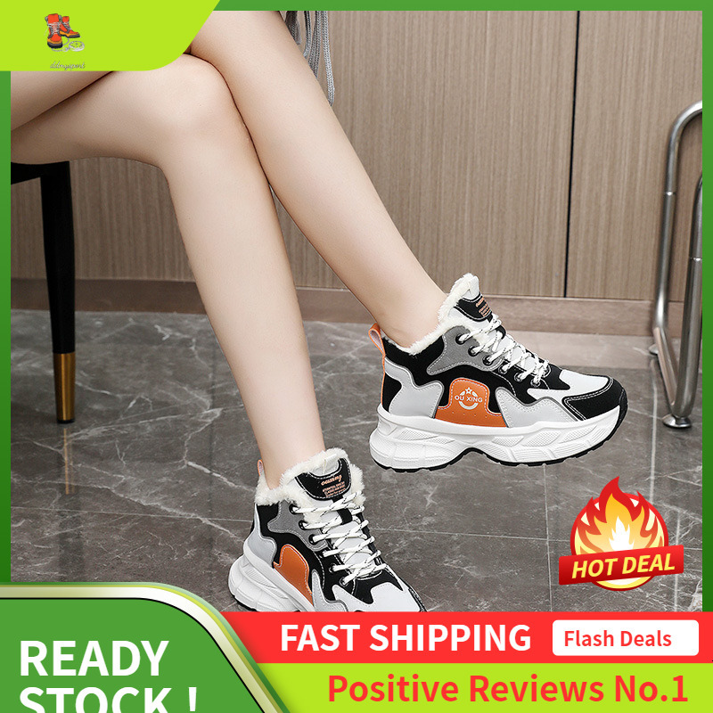 Ddmysports Q Igh Top Winter Plush Dad Shoes New Korean Edition Spliced Student Thick Sole Increase Sports And Leisure OUTDOOR