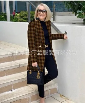 mid length coat leopard pattern set collar wool coat womens inventory European and American style womens clothing 240828