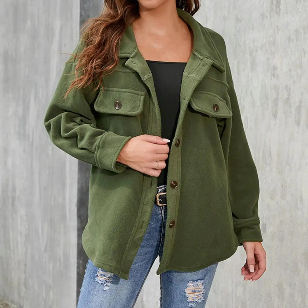 Autumn Winter Womens Pocket Soft Wool Shirt Jacket Fashion Single Chest Long Sleeve Tight jumpsuit 240828