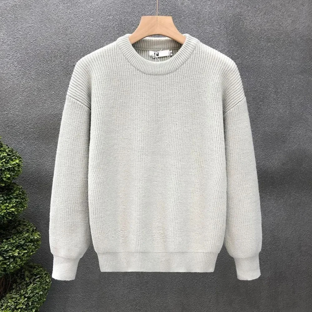 Mens Autumn Solid Color Wool Sweater Ultra Thin Suitable for Mens Street Clothing Knitted Sweater Mens Pulleys Korean Fashion Sweater 240829