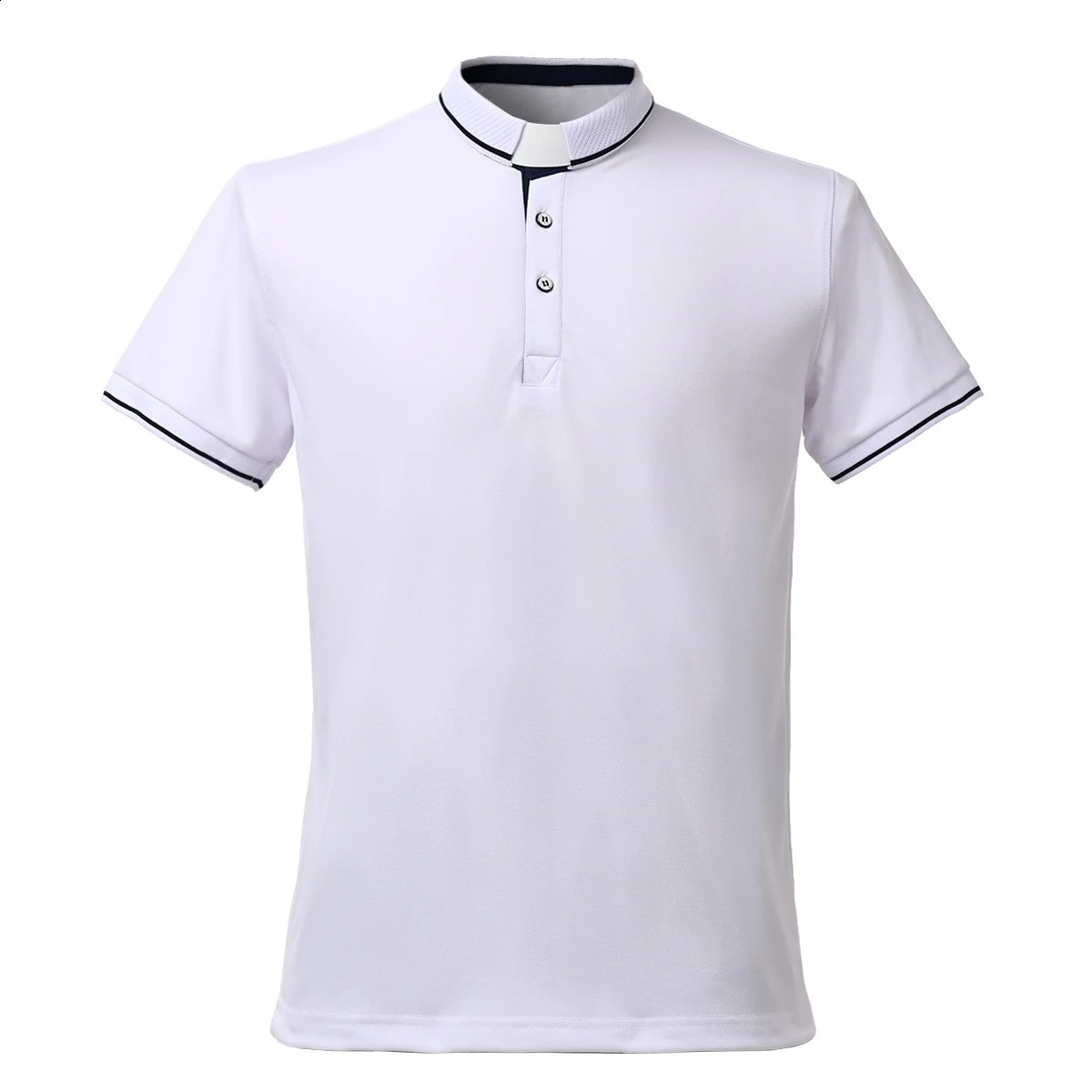 Mens casual polo shirt pastor tag collar short sleeved church Tshirt 240828