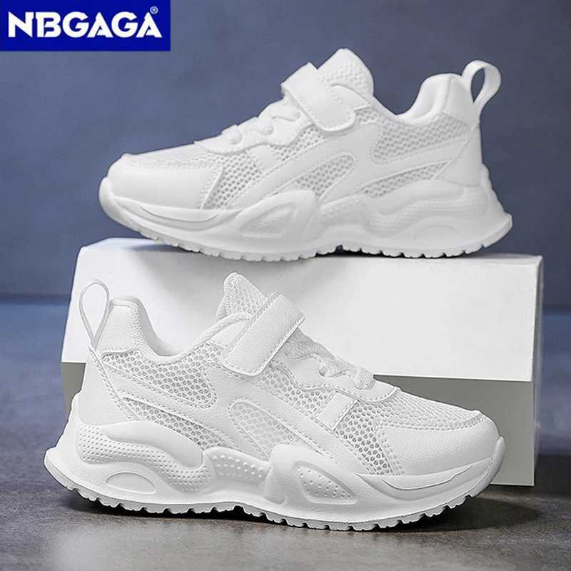 White childrens leather casual shoes for boys and girls outdoor running sports shoes breathable mesh childrens school walking sports anti slip W250407