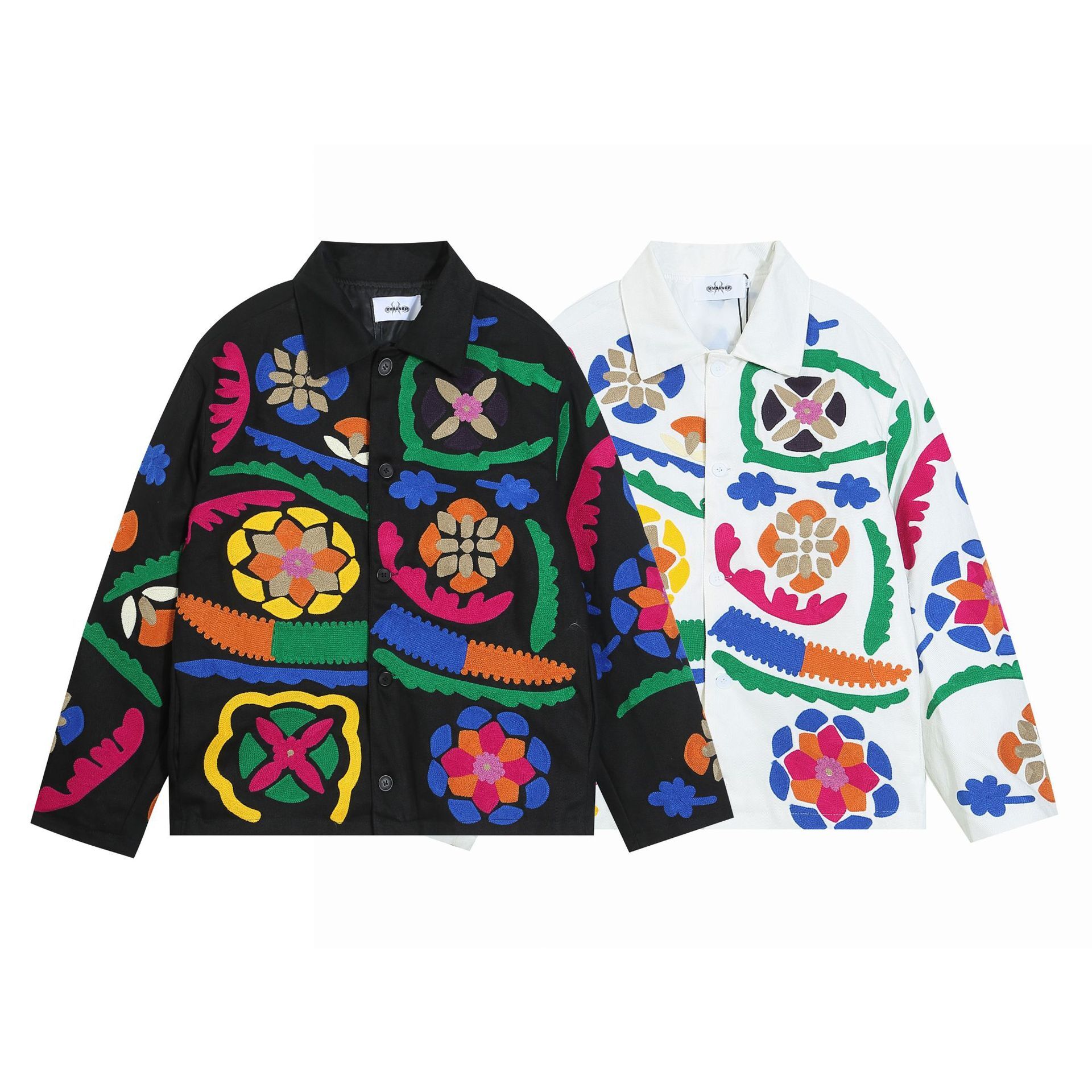 American Flower Totem Embroidery Collar Jacket for Men and Women Loose Couple Casual Jacket Trendy