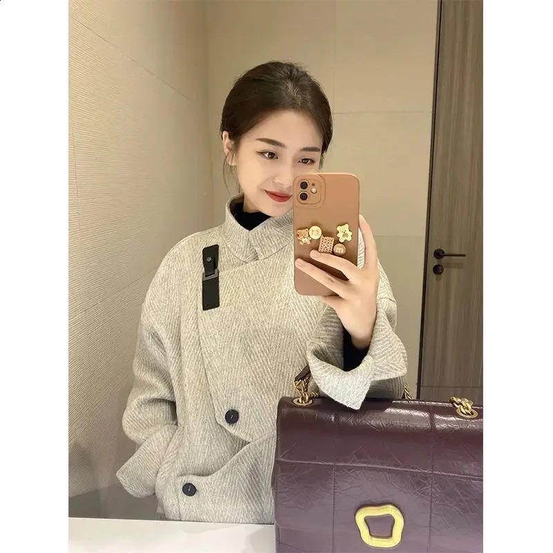 High end womens wool coat British style high-end double-sided cashmere coat Pink wool coat Fashion style Temperature 240828