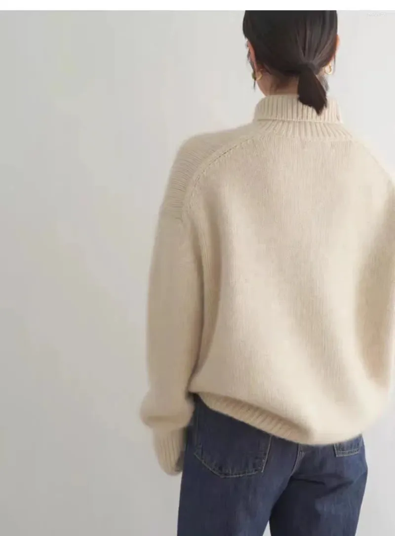 Womens Sweaters Fashion Korea Cashmere Sweater Pure Wool High Lapel Plover 2024 Autumn Winter Casual Loose Thick Knitted Top Drop Deli Otkl3