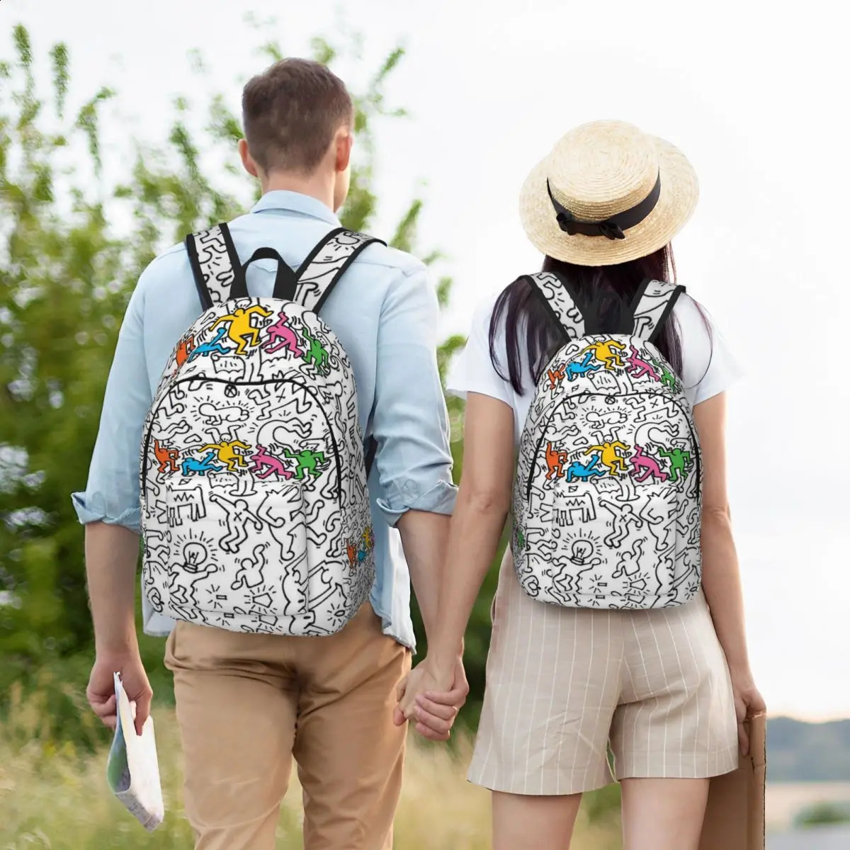 Custom Very Crowded Haring Graffiti Rap Pop Art Canvas Backpacks Men Women Basic Bookbag for College School Indie Aesthetic Bags 240828