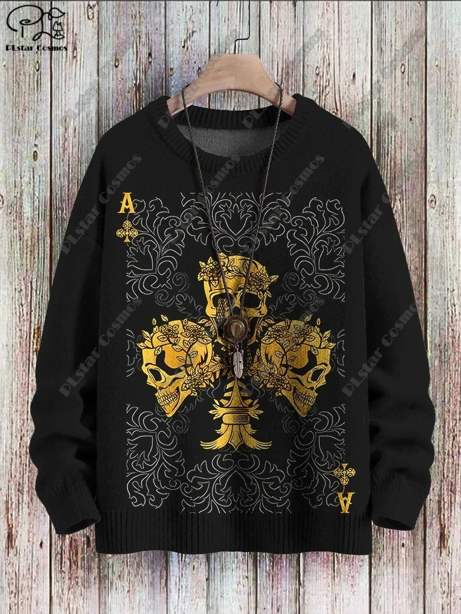 3D printing Halloween series horror ghost skeleton witch black cat pattern ugly sweater street casual winter sports shirt W-4 240829