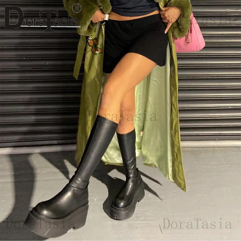 Womens Platform Small Leg Boots Fashion Wedge High Heels Womens Casual Party Thick soled Womens Shoes 240827