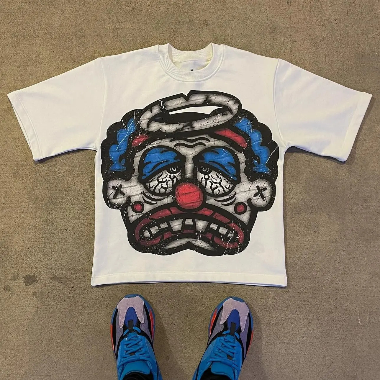 Streetwear T Shirt Hip Hop Cartoon Clown Graphic Print Oversized Mens and Womens Retro Crew Neck Cotton Short Sleeve Top 240829