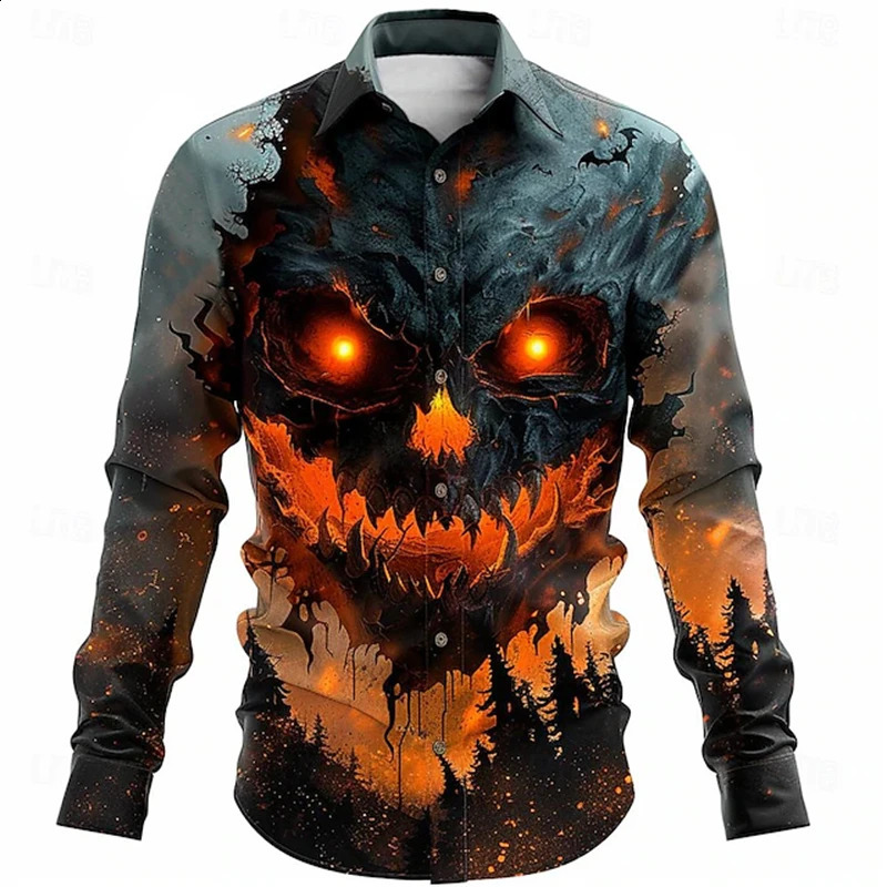 Fun Autumn/Winter Yellow Shirt for Halloween Halloween Party Fashion Mens Long Sleeve Top Temperature Button Down Jacket 240829