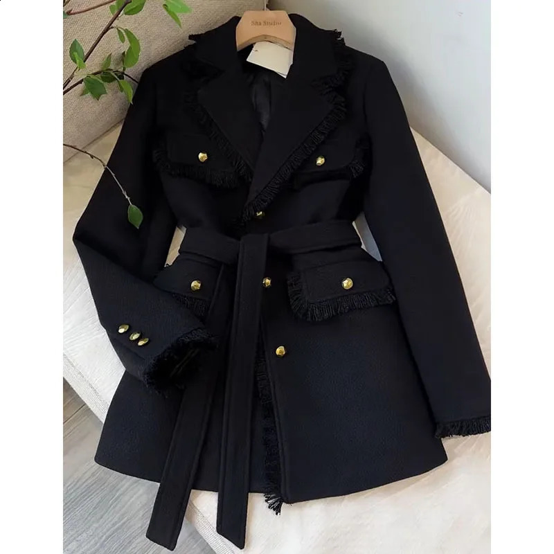 womens Korean tweed suit jacket Little perfume Autumn winter warm pad jacket Thick womens casual wool trench coat 240828