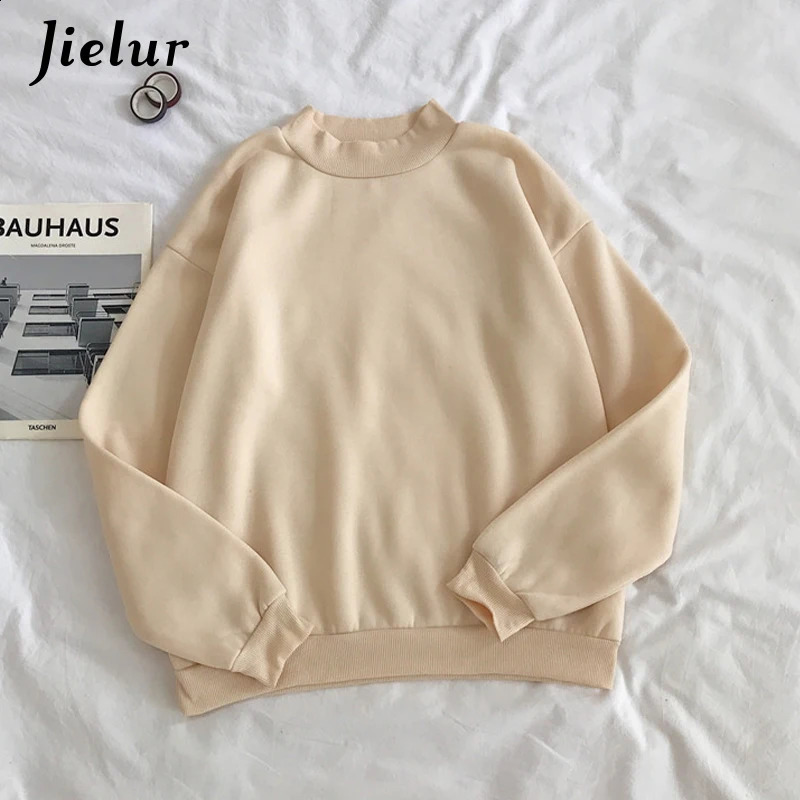 Jielur 9color Pink Green Oneck Hoodie Womens Winter Autumn Pullover Sportswear Solid Color Loose MXXL 240827