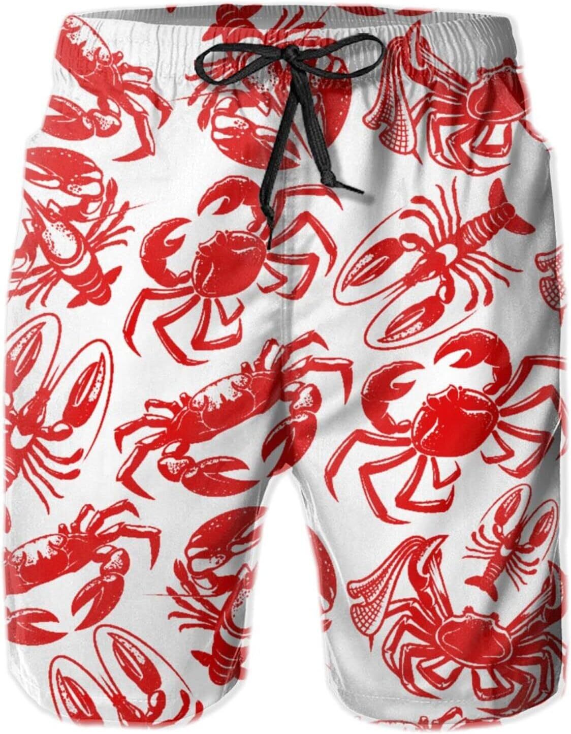 Mens Shorts 3D Printing Pattern Seafood Crab And Crayfish Swim Trunks Quick Dry Beach Pants For Men Board Swimwear