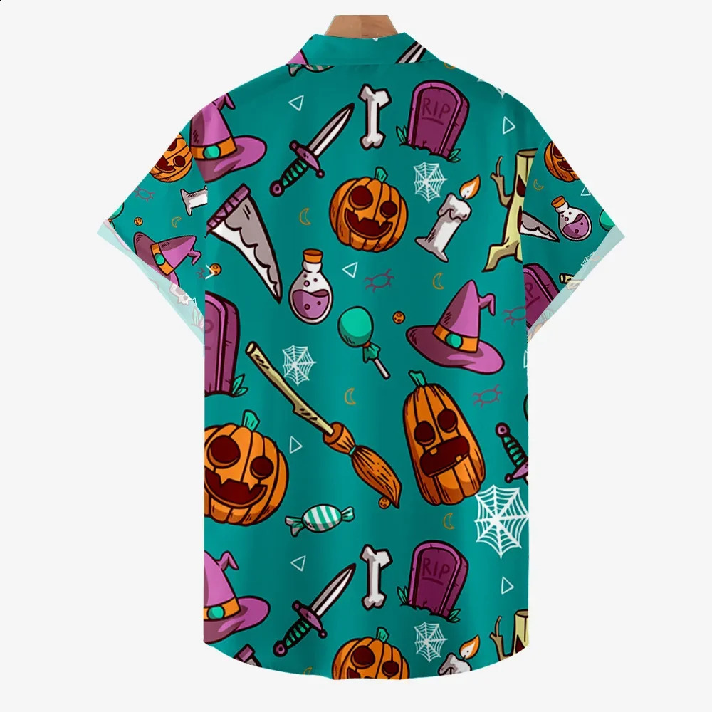 Mens summer casual short sleeved Halloween skull 3D printed hip-hop shirt plus size 240829