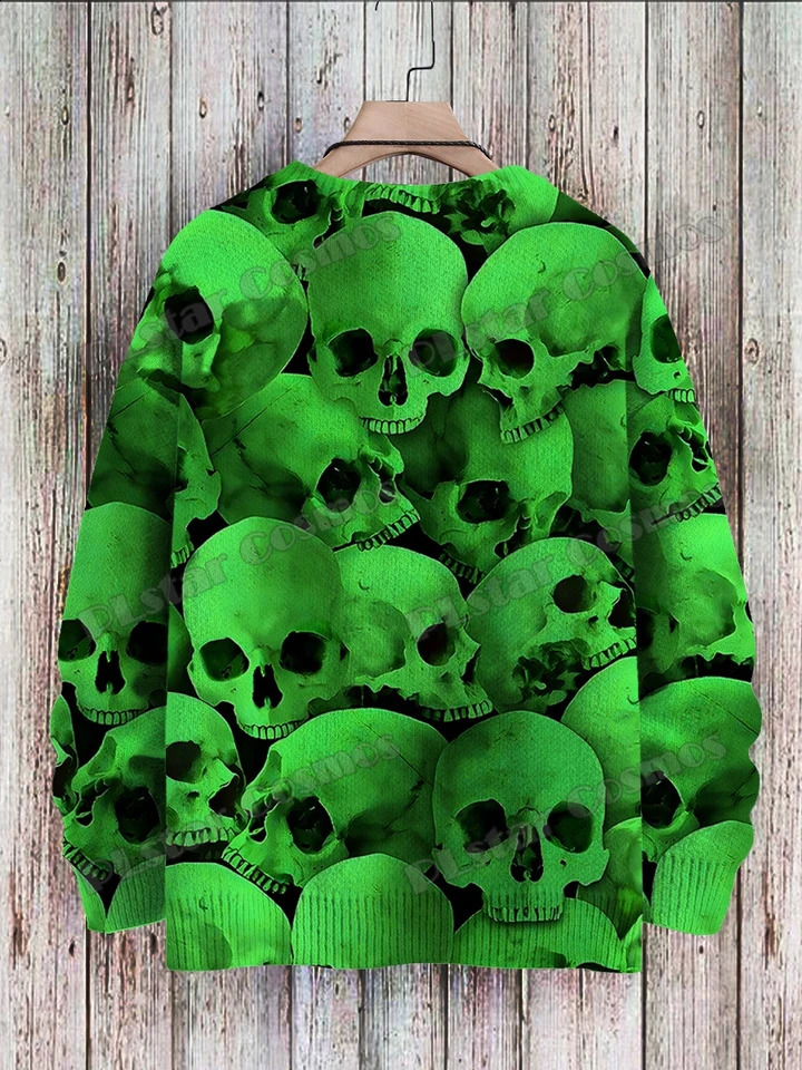 Halloween Skeleton Rainbow Art Pattern 3D Printing Mens Knitted Pullover Winter Neutral Casual Knitted Pullover Sweater ZZM133 240829