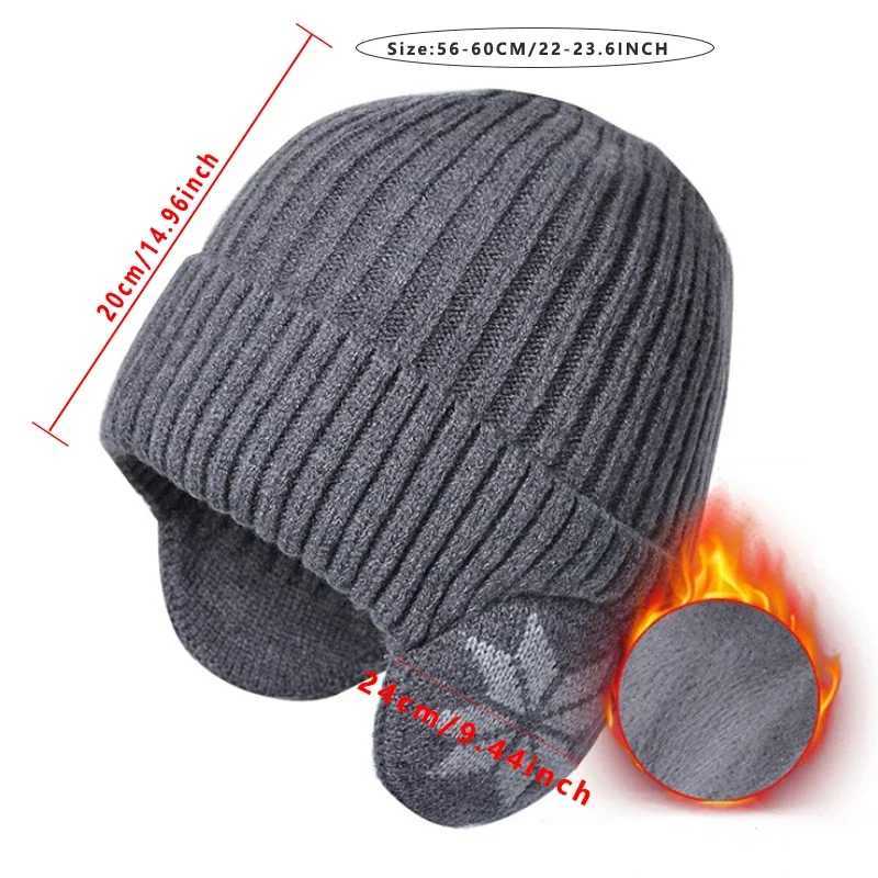 Mens Winter Warm Plush Knitted Benin Snow Fashion Sklies Hat Unisex New Outdoor Cold proof Earrings X250212