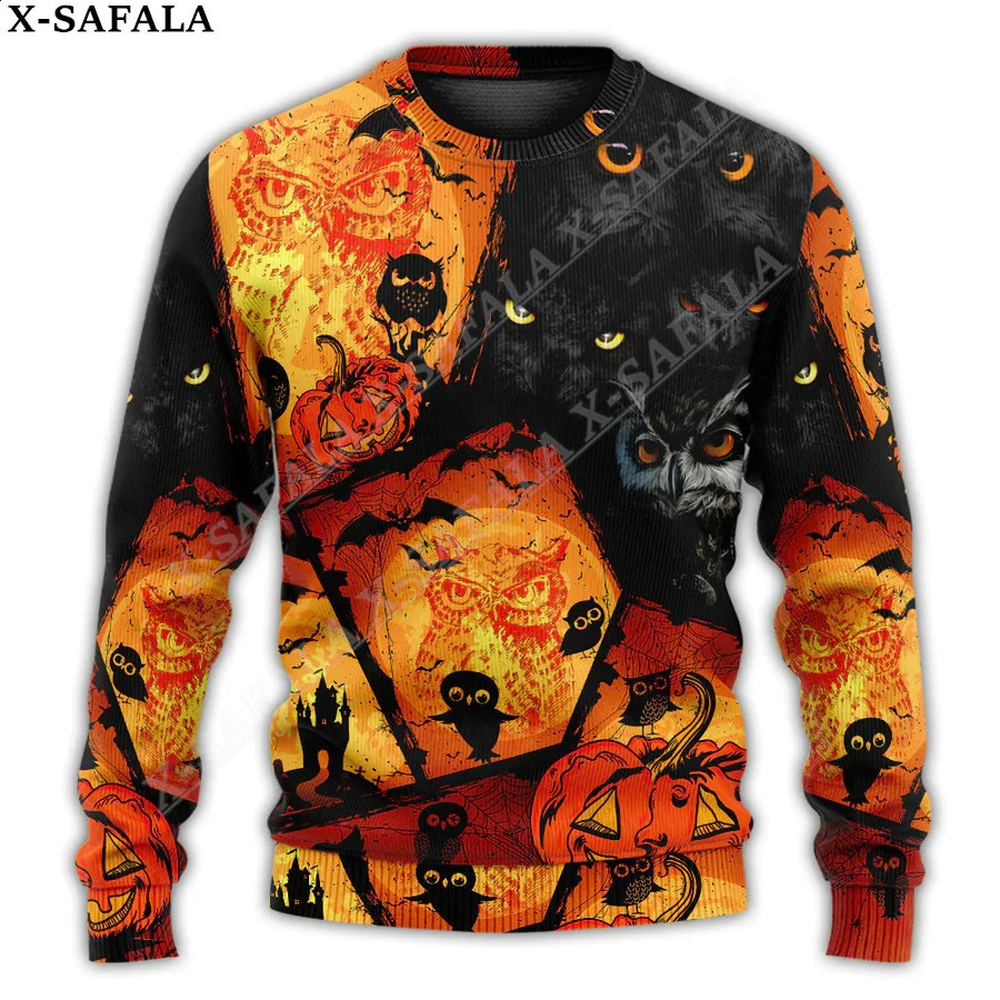 Pumpkin Halloween Ugly Christmas Knitted Sweater Fun Halloween Christmas Gift Flea Top Couple Holiday Party Neutral Casual -1 240829