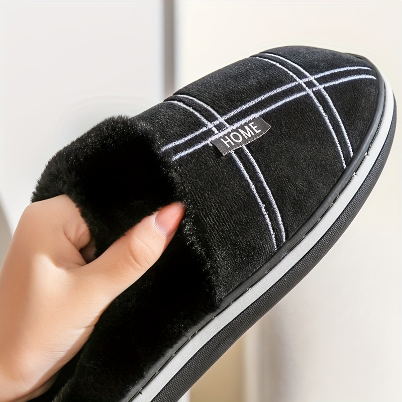 Cozy Plaid Slippers Men - Soft Fuzzy Fabric, Non-Slip TPR Sole, Round Toe, Slip-On Design, Comfortable for Indoor Winter Wear, Bedroom, England-Inspir