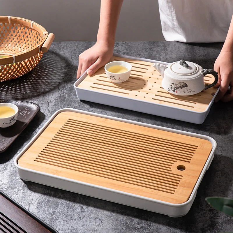 GIANXI Bamboo Tea Tray Home Living Room Kungfu Tea Set Small Tea Tray Draining Dry Soaking Table Storage Wet And Dry Use 240829