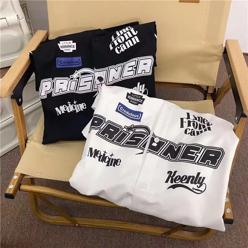 American Street Letter Printing Short Sleeve Mens Fashion Retro Hip Hop Loose Bf Casual Niche Shirt Y2k Clothing 240828