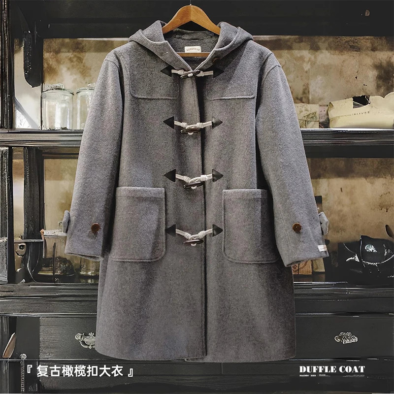 Maden womens medium length British wool coat horn button wool coat autumn winter 240828