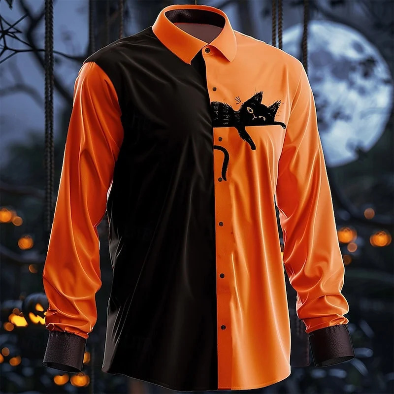 Halloween men shirt autumn winter yellow long sleeved party shirt Fashion plus size y2k top men free delivery 240829