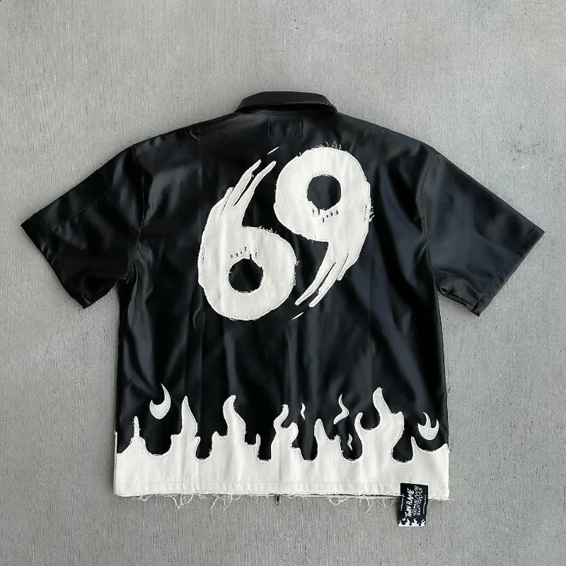 American leather embroidered short sleeved mens style Y2K Harajuku retro hiphop casual clown Tshirt 240828