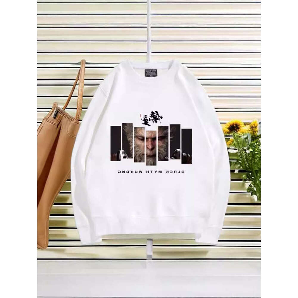 News Free Shipping 2024 New Black Myth Wukong Printed Top Loose Heavy Duty Round Neck High Quality Youth Men's Hoodie - view 4