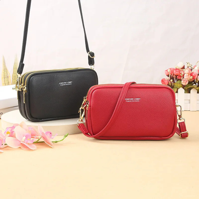 3 layers Crossbody Bag PU Leather Purse Cell Phone Shoulder Messenger Bags Fashion Daily Use For Women Wallet Small HandBags 240828