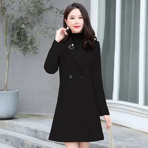 Fashionable autumn mid length wool coat for women Korean anti pilling set collar long coat for women ultra-thin loose jacket 240828