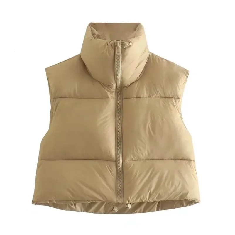 European and American womens casual cotton vest spring/summer cotton vest fashion zipper stand up collar short vest 240828