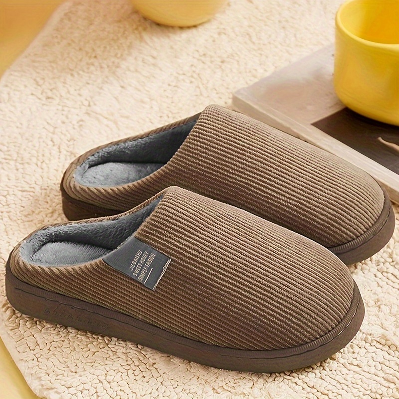 Women's Comfy Striped Plush Slipper Snow Boots - Soft Fabric Lining, Warm and Quiet Indoor Shoes with PVC Sole - Perfect for Wearing Around the H