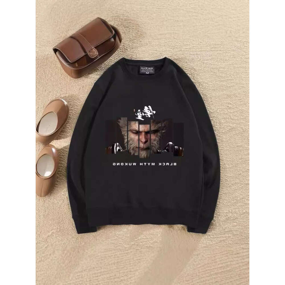 News Free Shipping 2024 New Black Myth Wukong Printed Top Loose Heavy Duty Round Neck High Quality Youth Men's Hoodie - view 5