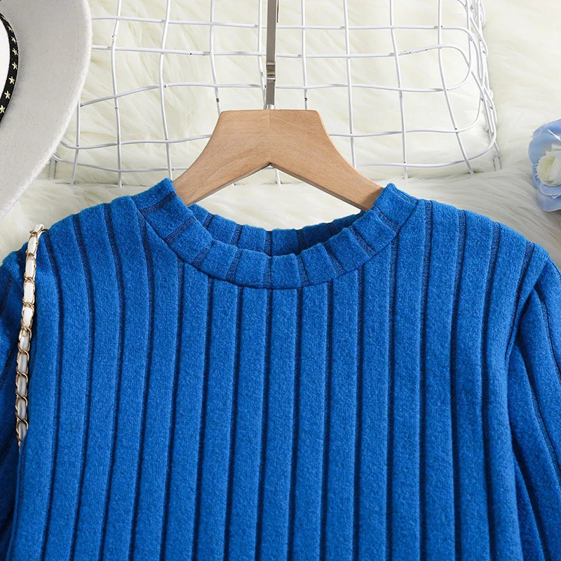 2 Pcs Kids Clothing Sets Outfits for Girls 2024 Autumn Winter Children Fashion Knit Blue Long Sleeve Tops Flares Pant 7-14Y 240823