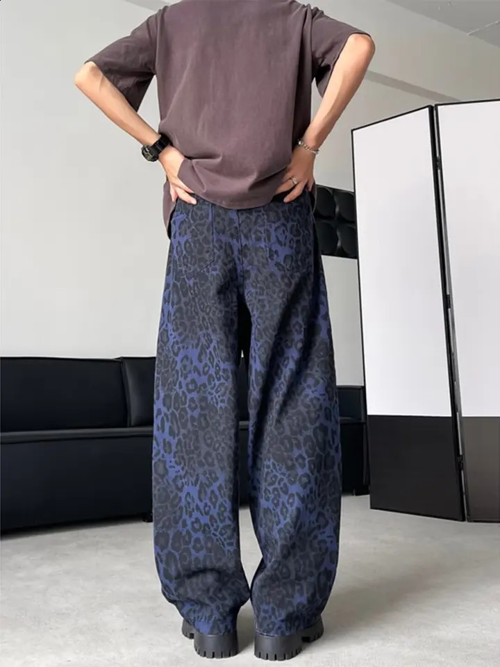 American Blue Panther Printed Jeans American Hip Hop Mens Pants Street Clothing Pocket Y2K Mens Retro Harajuku Trou 240829