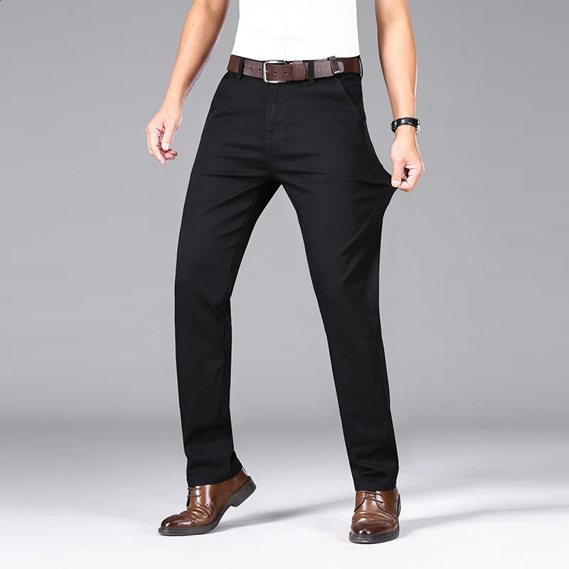 2303 Thin Jeans Business Casual Stretch Mens Regular Fit Black Allmatch Denim Pants Fashion Trousers Male 240826Z