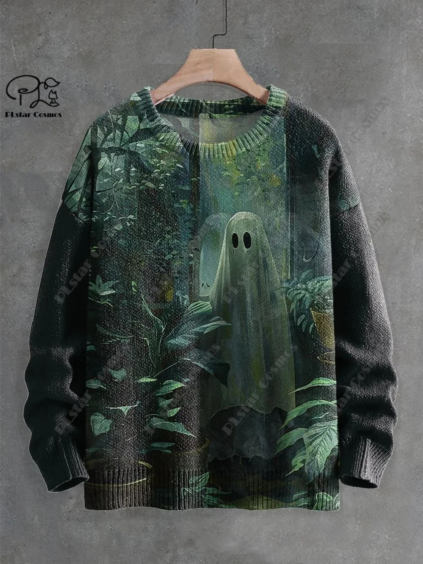 3D Printing Halloween Custom Series Horror Ghost Skull Witch Black Cat Pattern Ugly Sweater Street Casual Winter Sweater W-5 240829