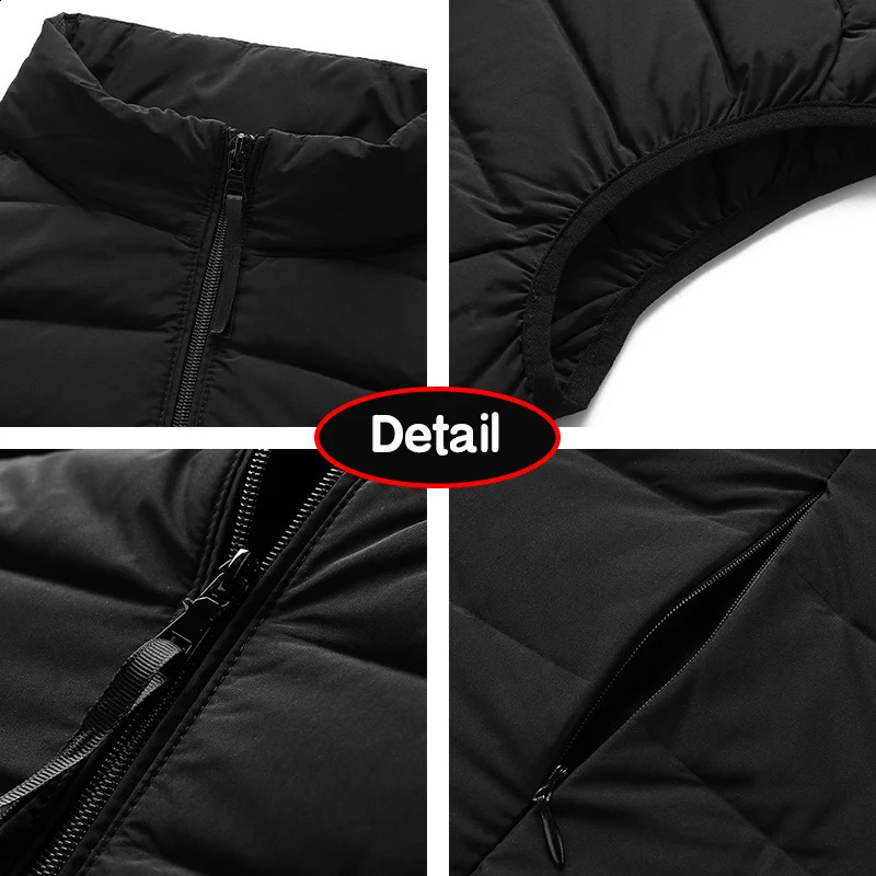 Autumn mens wool warm solid light standing collar down vest winter sleeveless outdoor leisure windproof zipper coat 240828