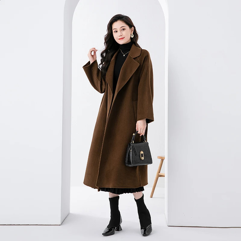 Autumn and winter double-sided cashmere coat womens long pine wool coat 100% pure wool coat 240828
