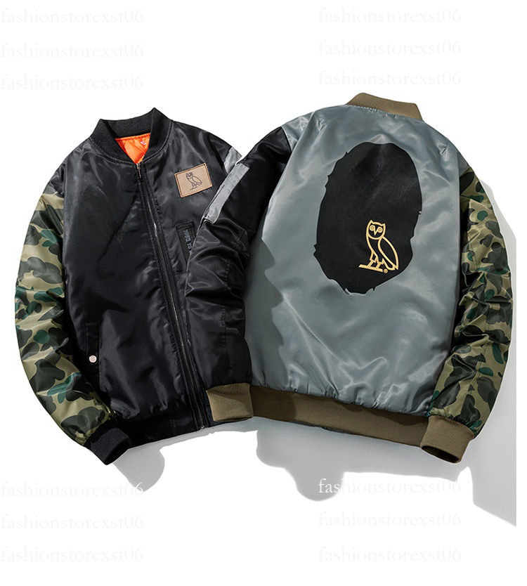 designer jacket American trendy jacket owl camouflage spliced baseball jacket for couples in autumn and winter coat, pilot jacket, cotton jacket Hat detachable