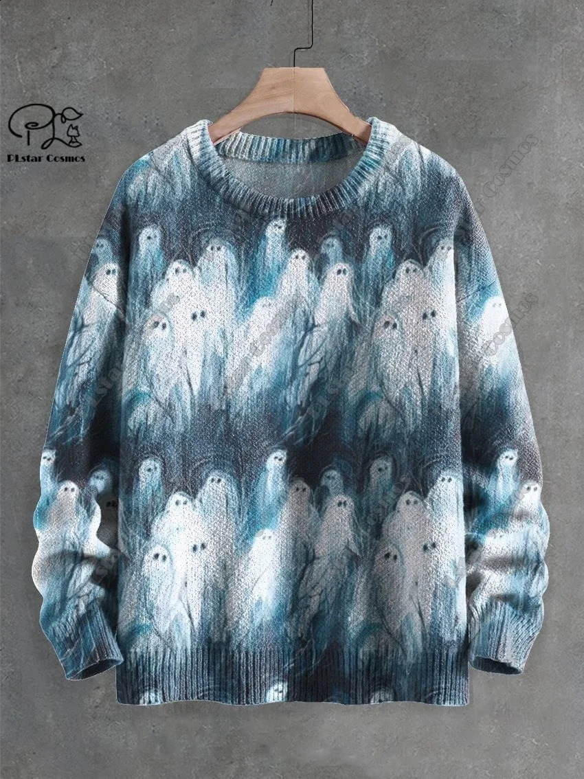 3D Printing Halloween Custom Series Horror Ghost Skull Witch Black Cat Pattern Ugly Sweater Street Casual Winter Sweater W-4 240829