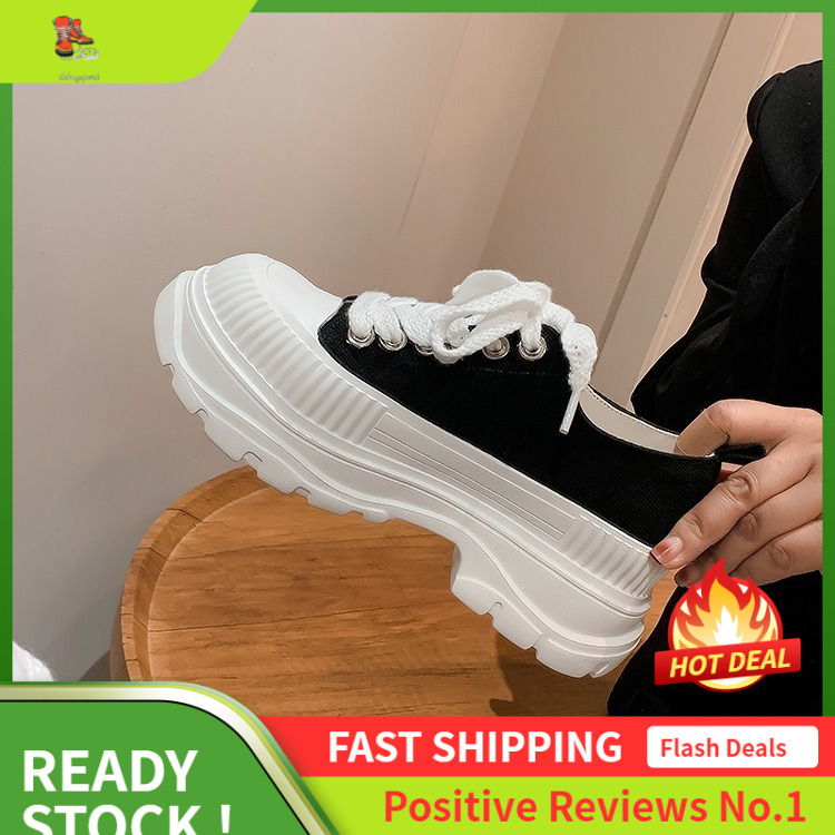 Ddmysports Chaomai Kun Canvas For Women In Spring New Songgao Thick Sole Eightened Little White Casual Shoes Sports Dad OUTDOOR