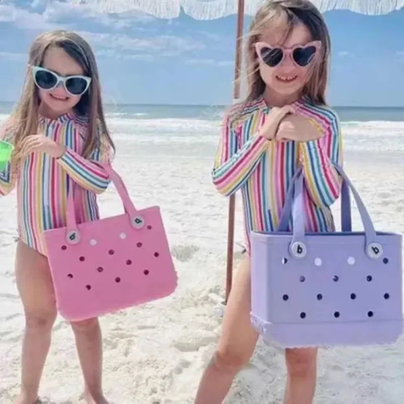 EVA Boggs Fashion Childrens Summer Beach Basket Cute Hole Waterproof Handbag Outdoor Picnic Storage Mini Jelly Bag 240828