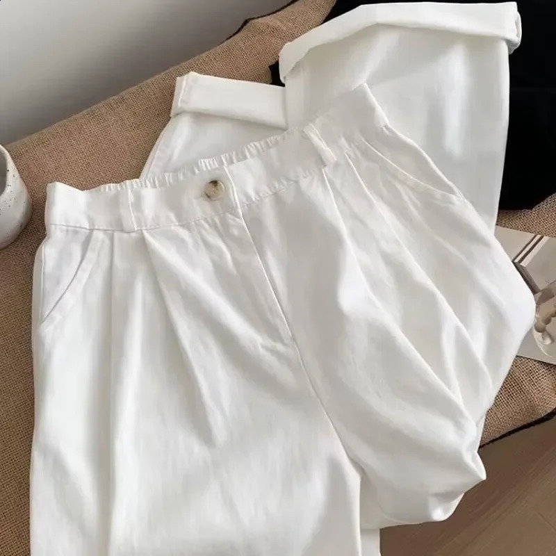 Fashionable high waisted white casual pants suitable for women style weight loss small straight legs Bell bottom summer series