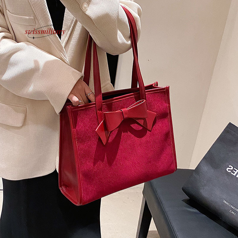 Swissmilitary Bow red hand-held one shoulder large capacity tote for women 2023 new underarm niche wedding bride bag #30