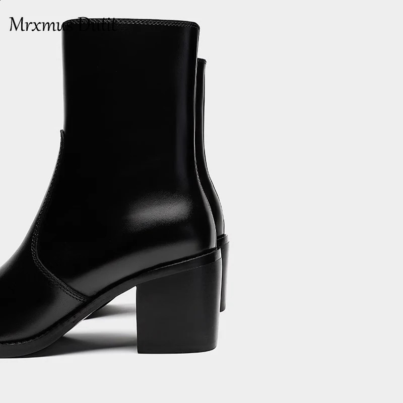 Mrxmus Duty Womens Autumn and Winter Leather Coarse Toe Pointed Boots Simple Fashion Shoes Womens Fashion Shoes 240827