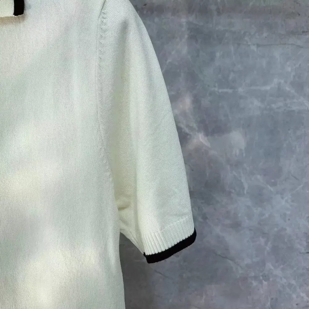 Mens Fashion Summer Knitted Polo Shirt Soil Vneck Black and White Neck Short Sleeve Clothing 240828