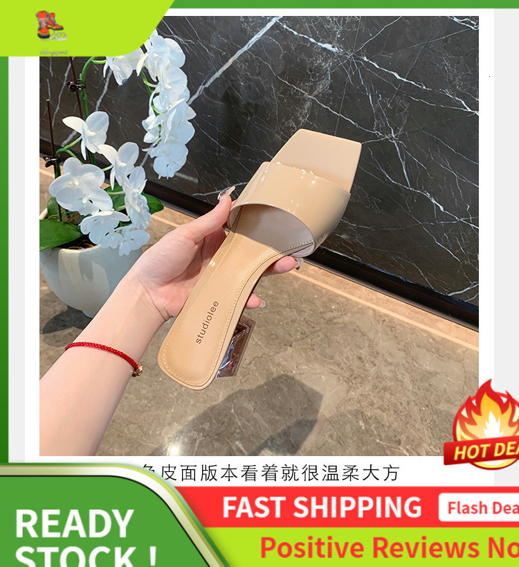 Ddmysports Grape Mom Thick Eel Square Ead Women S Spring And Summer Simple Crystal One Word Belt Cool Slippers For OUTDOOR