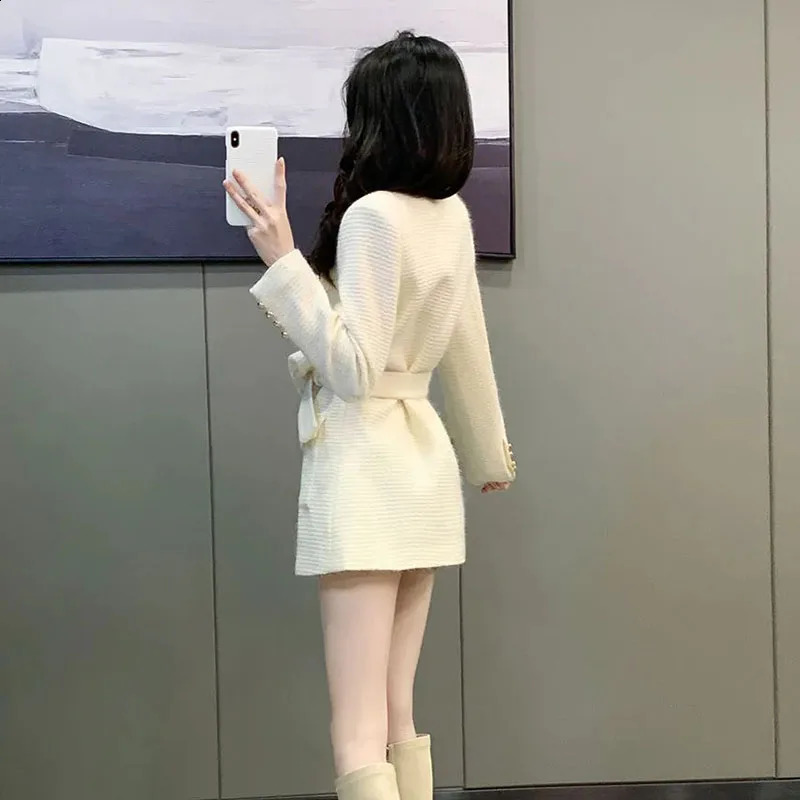 Wool Womens Jacket Autumn/Winter Korean Fashion Set Collar Ultra Thin Wool Womens Coat Medium length Warm Womens Coat Top 240828